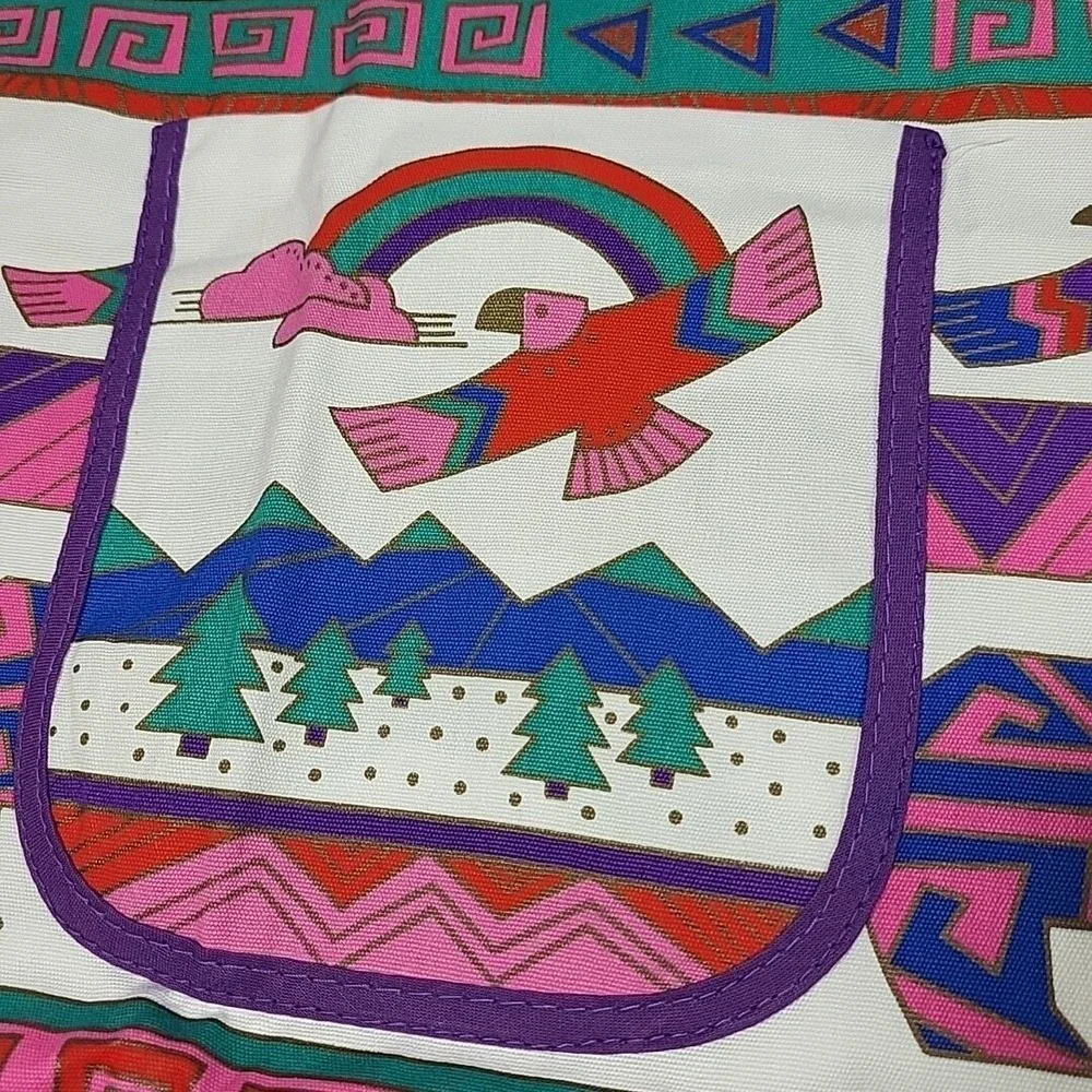 Vintage‎ ALASKA Apron Purple Inuit Arctic Print Bears Eagles 80s NOS